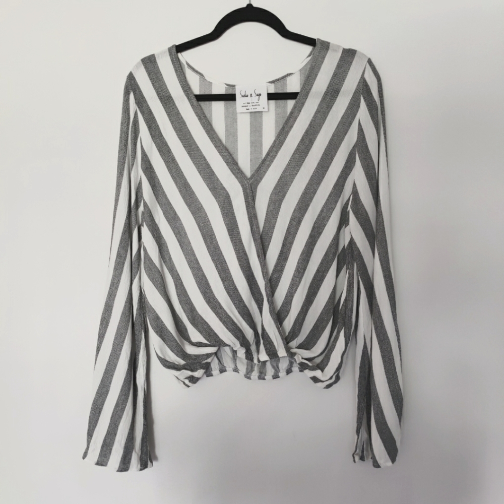 Sadie & Sage Bell striped Sleeve wrap Crop Top